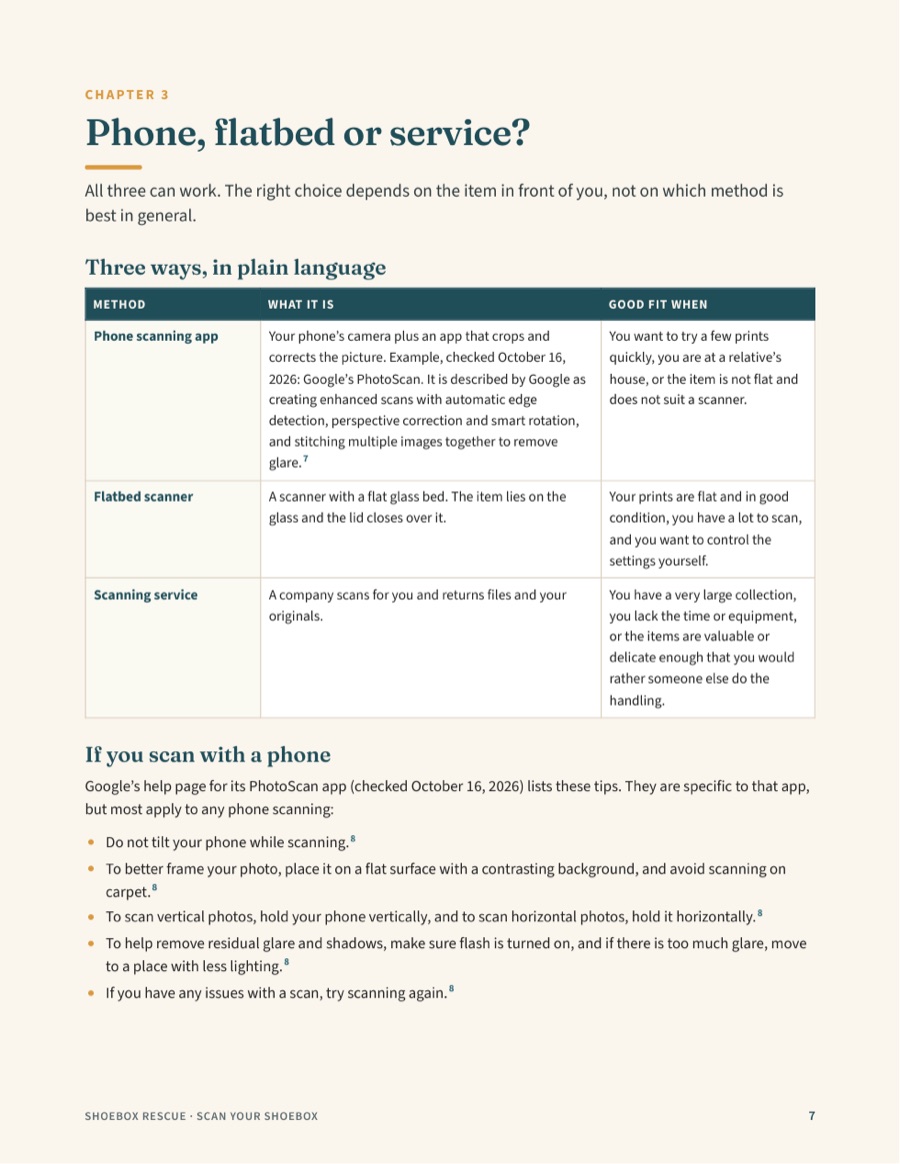 Preview page from Scan Your Shoebox: Phone, flatbed or service? (page 7)
